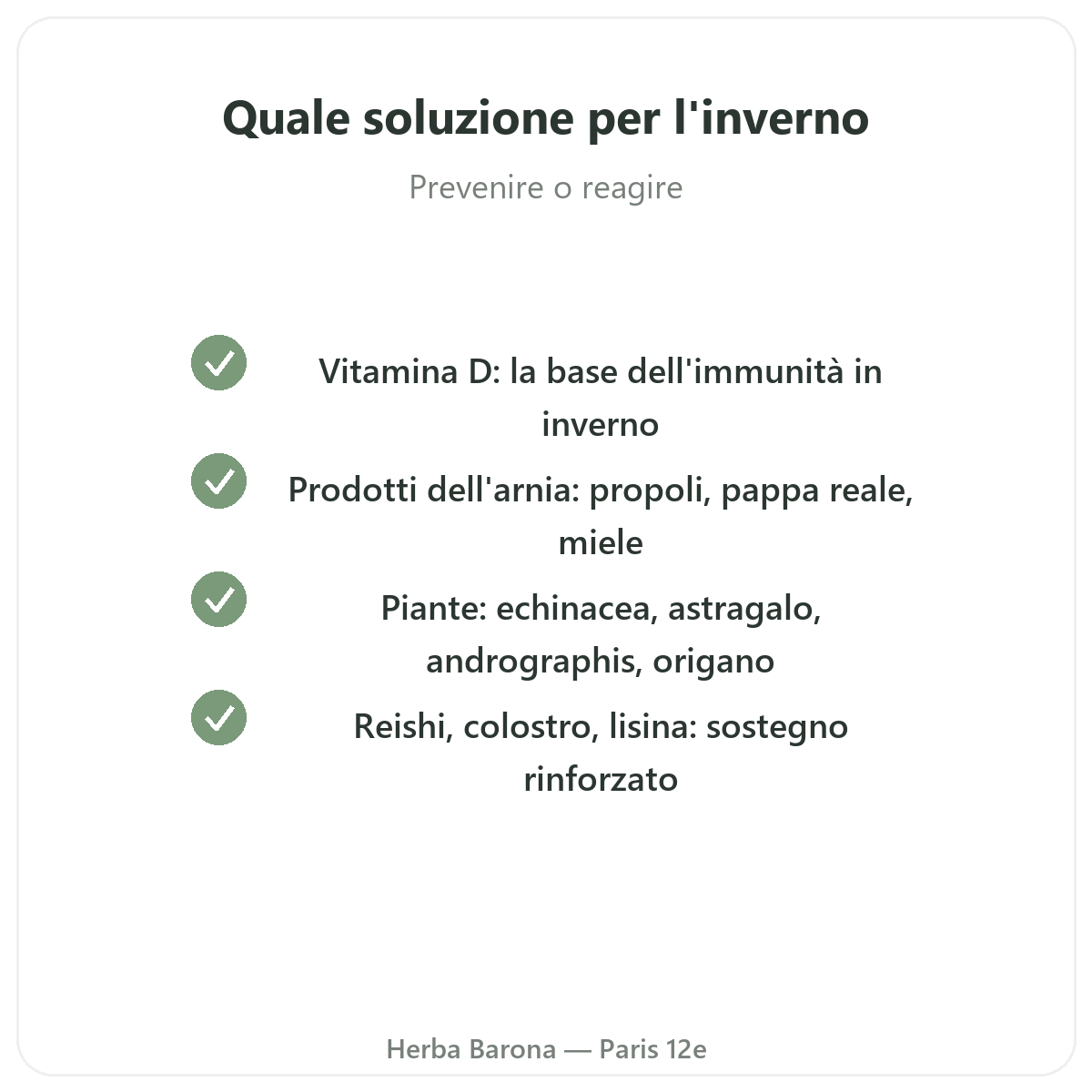 Difese inverno immunita Parigi - impegni di qualità da Herba Barona Paris 12e