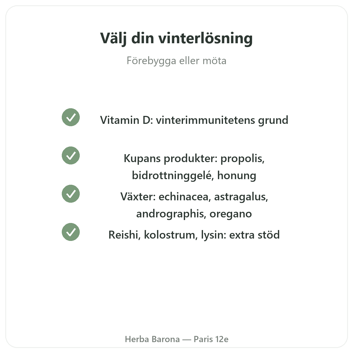 Vinterförsvar och immunitet i Paris - kvalitetslöften hos Herba Barona Paris 12e