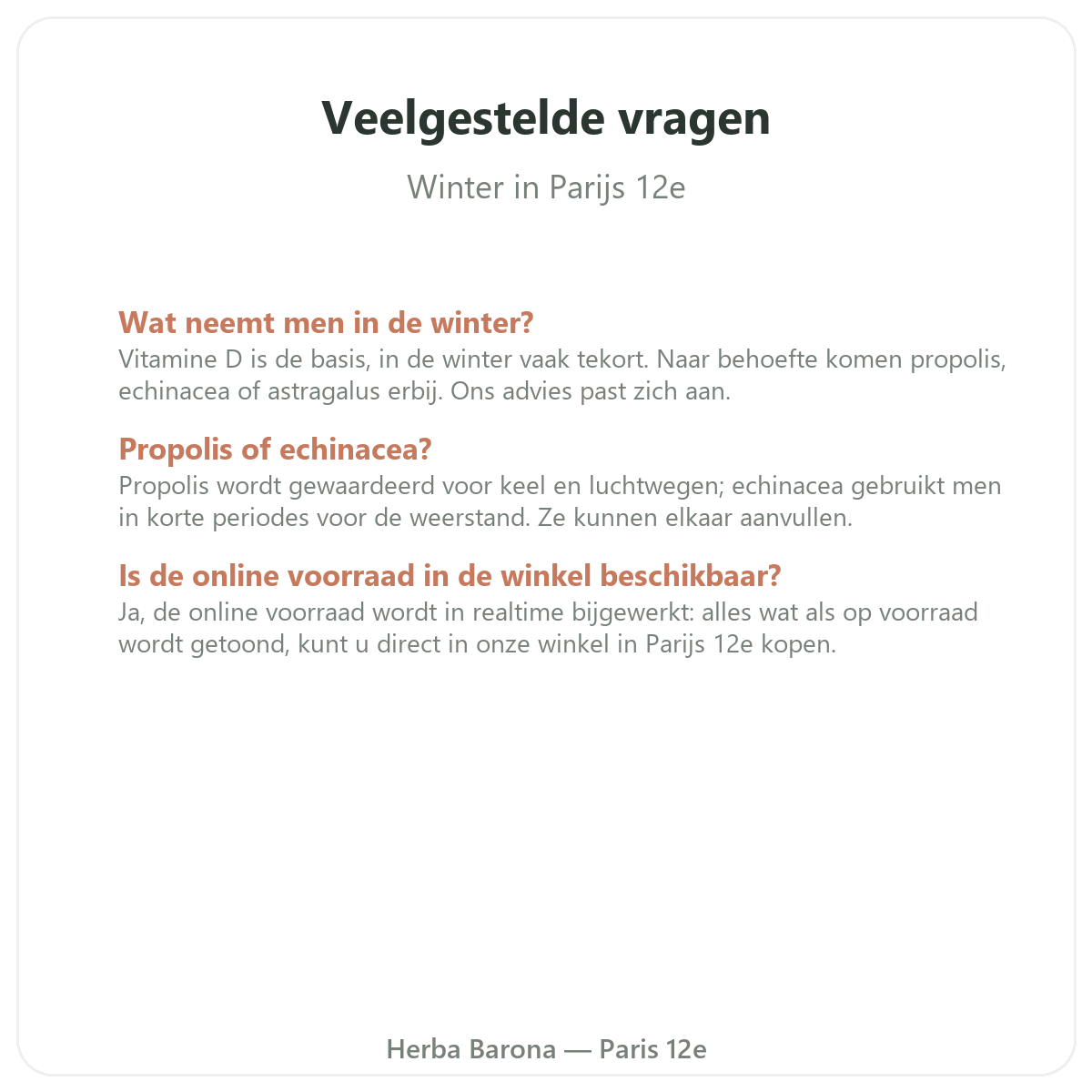 Veelgestelde vragen winterweerstand in Parijs - Herba Barona Parijs 12e