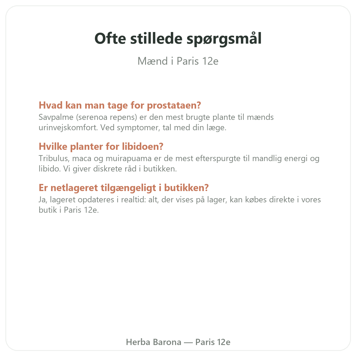 Ofte stillede spørgsmål kosttilskud til mænd Paris i Paris - Herba Barona Paris 12