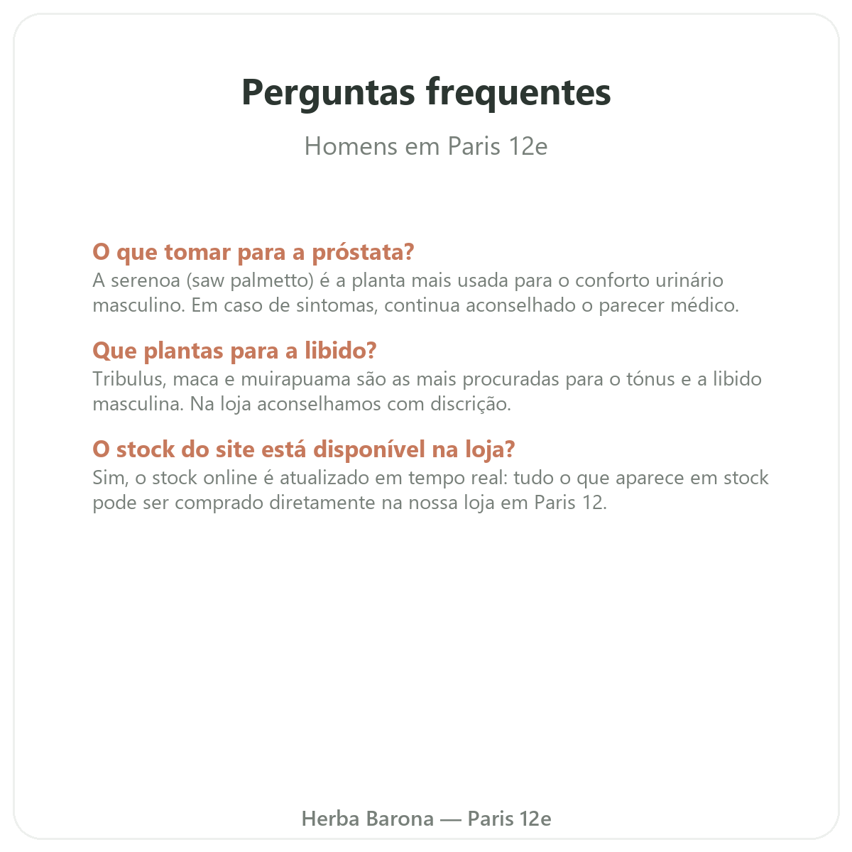 Perguntas frequentes sobre suplementos para homens em Paris - Herba Barona Paris 12e