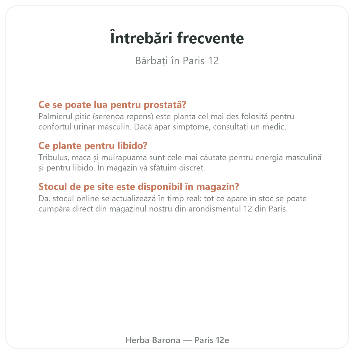 Întrebări frecvente suplimente pentru bărbați Paris la Paris - Herba Barona Paris, arondismentul 12