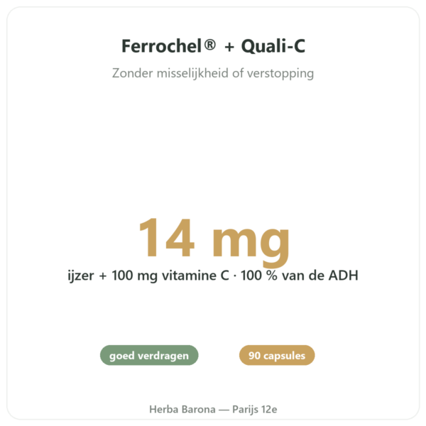 IJzer Bisglycinaat 90 capsules Novoma voordelen en kerngegevens Paris Herba Barona