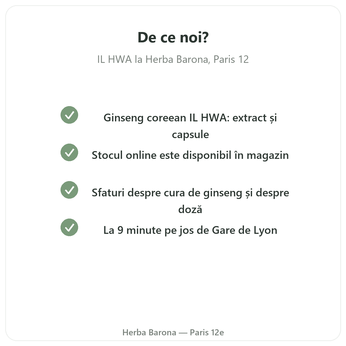 De ce să cumpărați IL HWA la Paris de la Herba Barona Paris, arondismentul 12
