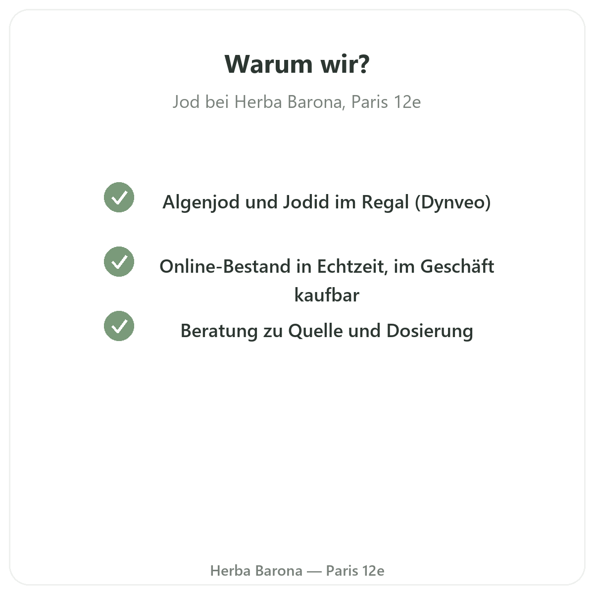 Warum Jod in Paris bei Herba Barona kaufen Paris 12e