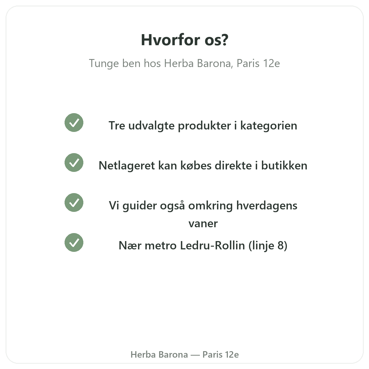 Hvorfor købe kosttilskud til tunge ben i Paris hos Herba Barona Paris 12