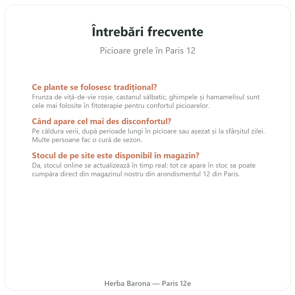 Întrebări frecvente suplimente pentru picioare grele la Paris - Herba Barona Paris, arondismentul 12