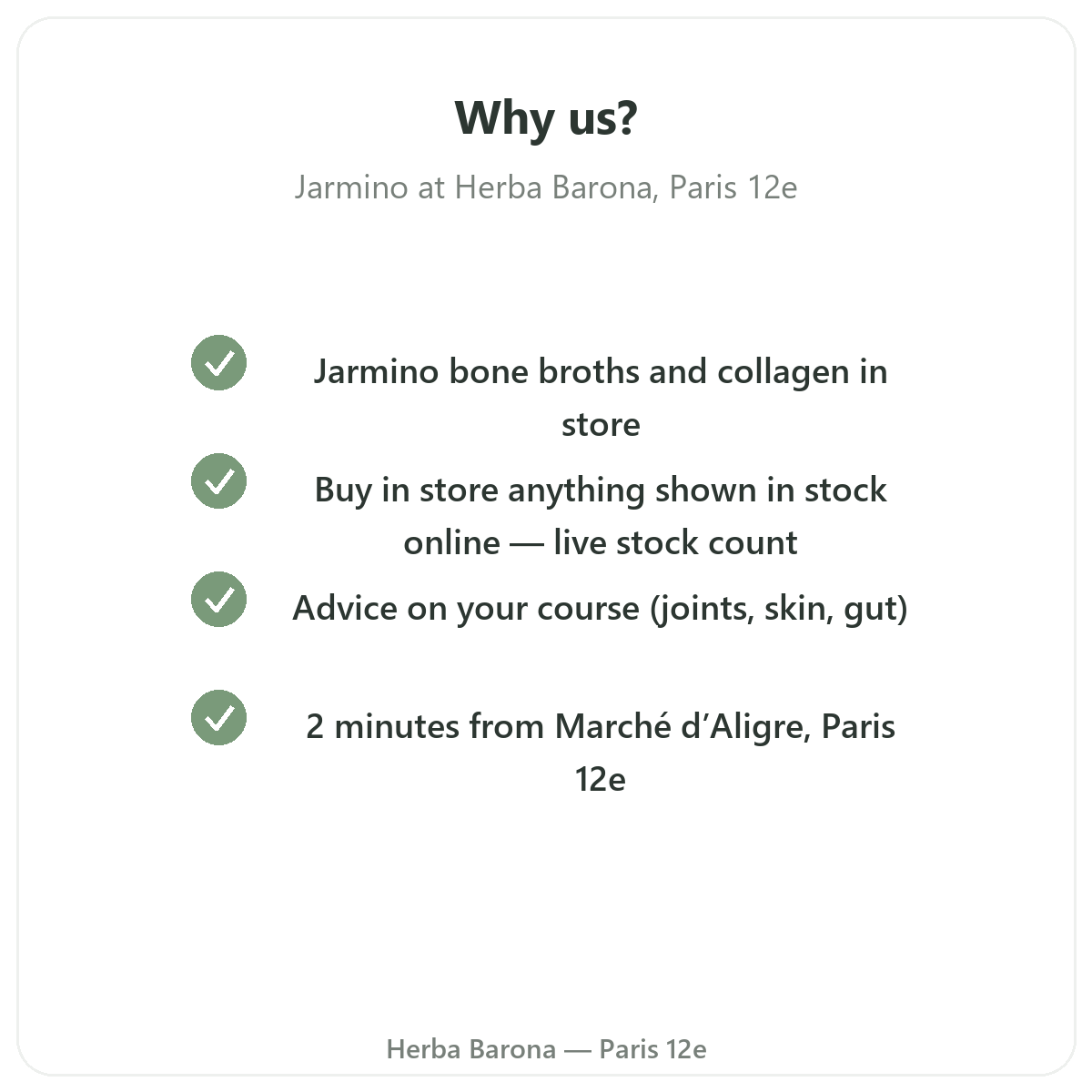 Why buy Jarmino in Paris at Herba Barona Paris 12th