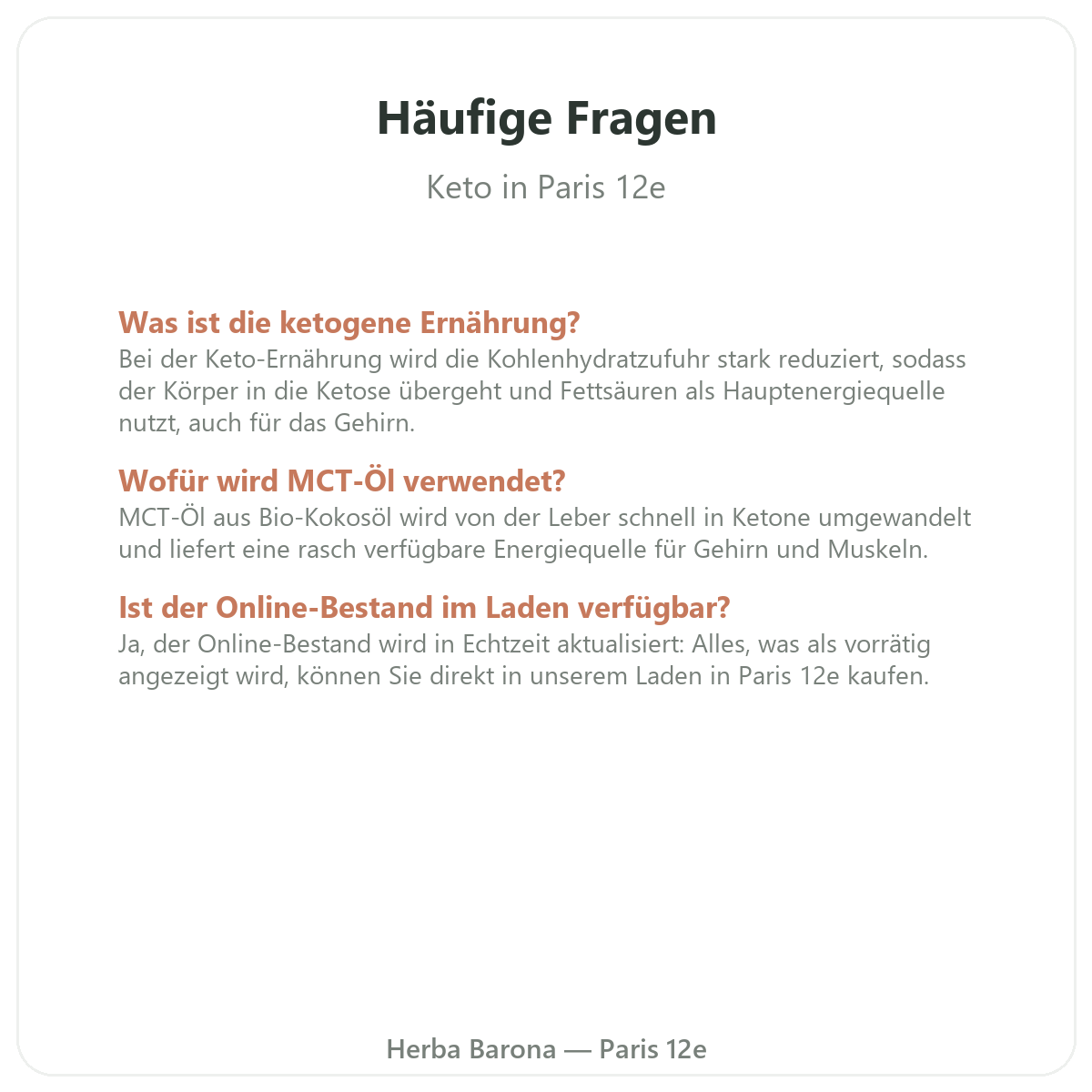 Häufige Fragen Keto-Produkte in Paris - Herba Barona Paris 12