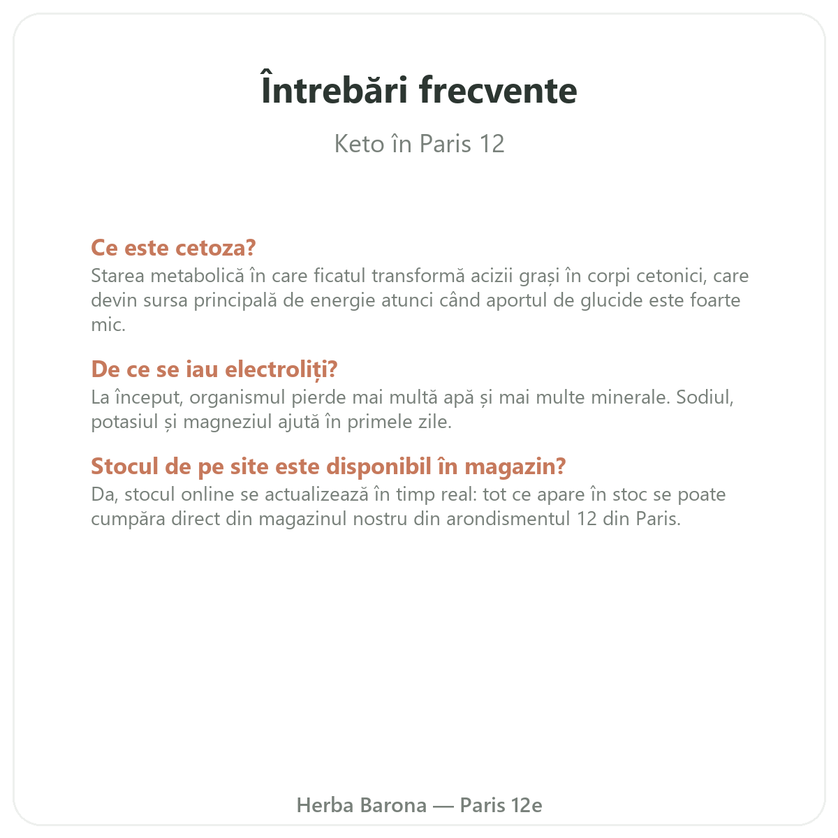 Întrebări frecvente produse keto și cetogene la Paris - Herba Barona Paris, arondismentul 12