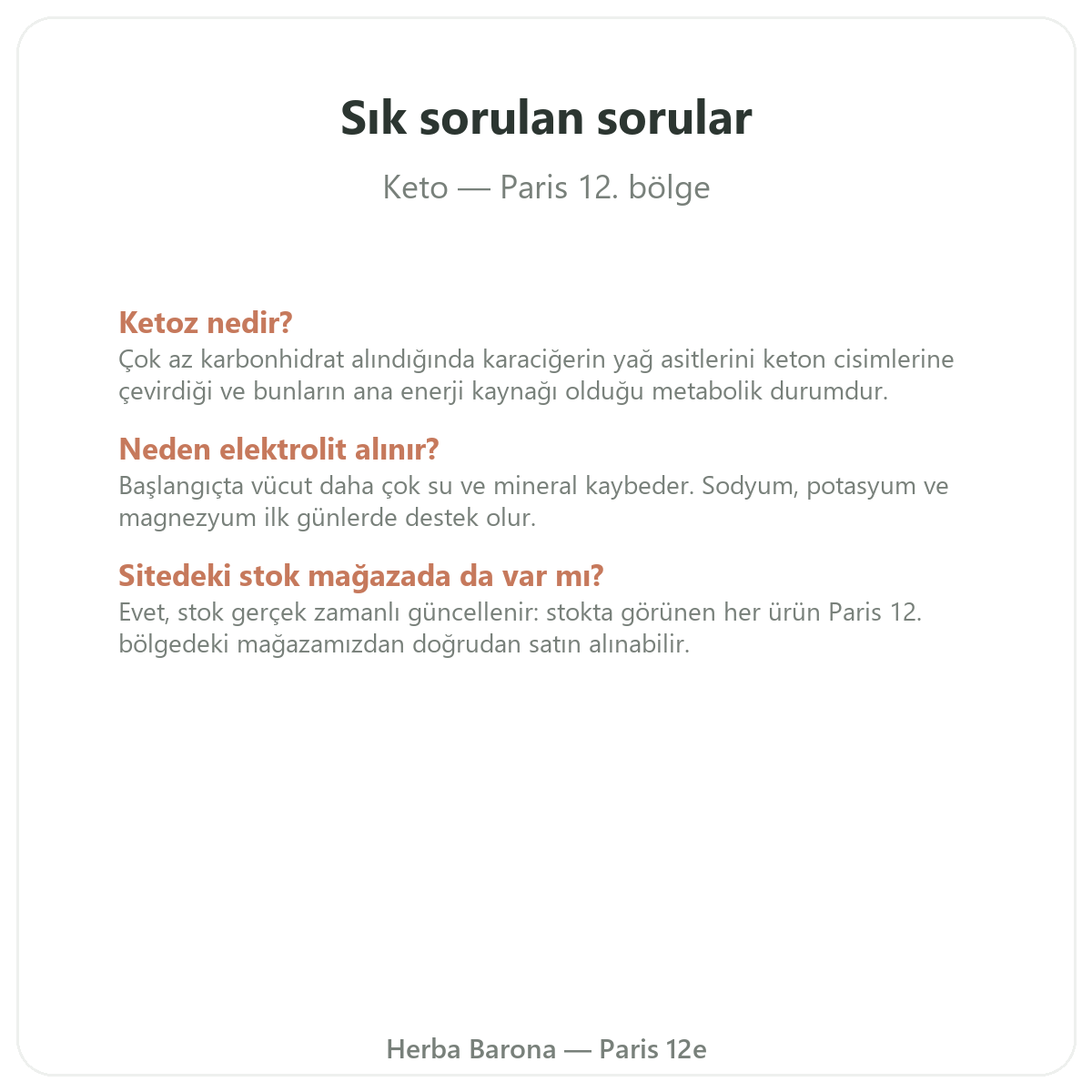 Paris’te keto ve ketojenik ürünler hakkında sıkça sorulan sorular - Herba Barona Paris 12. bölge