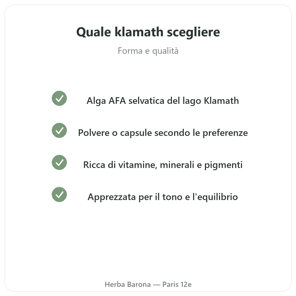 Klamath Parigi Parigi - impegni di qualità da Herba Barona Parigi 12e