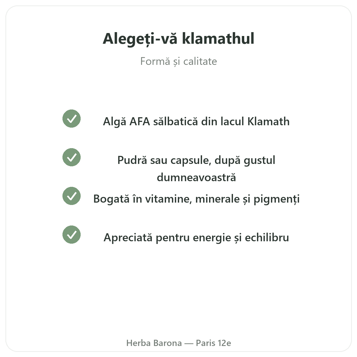 Klamath Paris Paris - engagements qualite chez Herba Barona Paris 12e