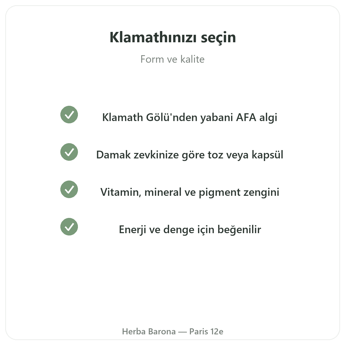 Klamath Paris - Herba Barona Paris 12. bölge kalite taahhütleri
