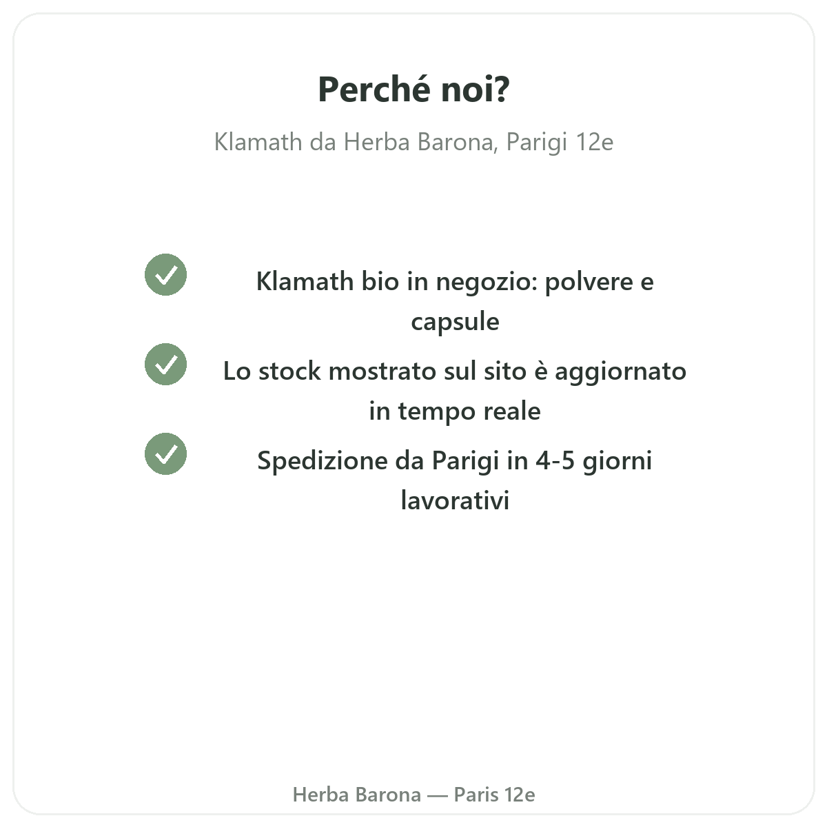 Perché acquistare Klamath Parigi a Parigi da Herba Barona Parigi 12e