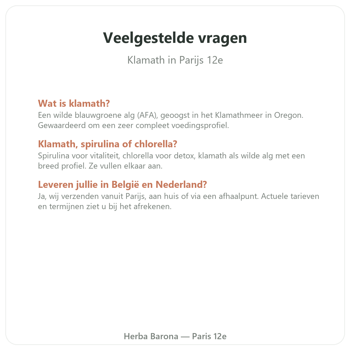 Questions frequentes Klamath Paris a Paris - Herba Barona Paris 12e