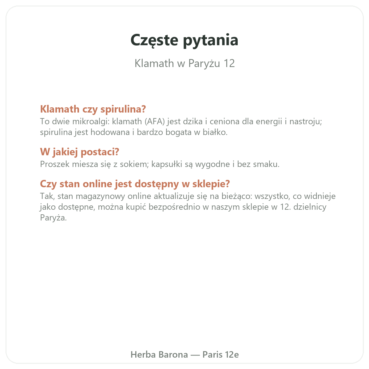 Najczęstsze pytania o Klamath – wysyłka do Polski z Herba Barona