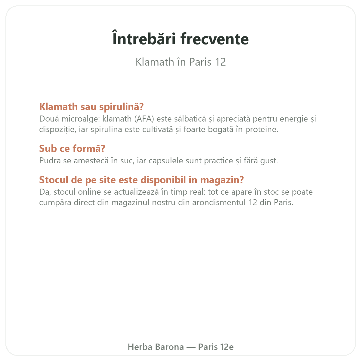 Questions frequentes Klamath Paris a Paris - Herba Barona Paris 12e