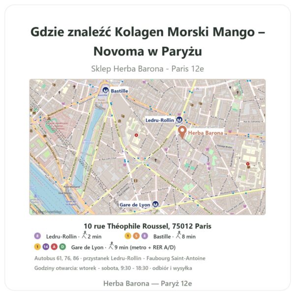 Gdzie znaleźć Kolagen Morski Mango – Novoma w Paryżu - mapa sklepu Herba Barona Paris 12e