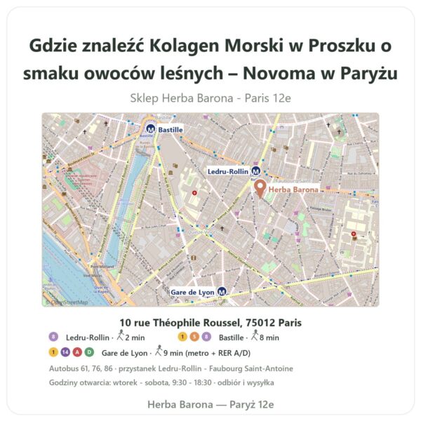 Gdzie znaleźć Kolagen Morski w Proszku o smaku owoców leśnych – Novoma w Paryżu - mapa sklepu Herba Barona Paris 12e