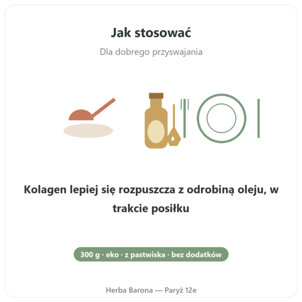 Kolagen wołowy bio w proszku Jarmino w Paryżu sposób użycia i dawkowanie Paris Herba Barona
