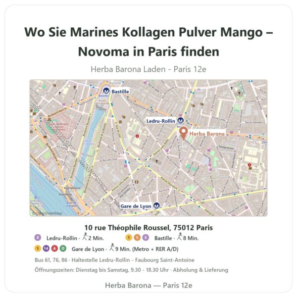 Wo finden Sie Marines Kollagen Pulver Mango – Novoma in Paris - Ladenplan Herba Barona Paris 12e