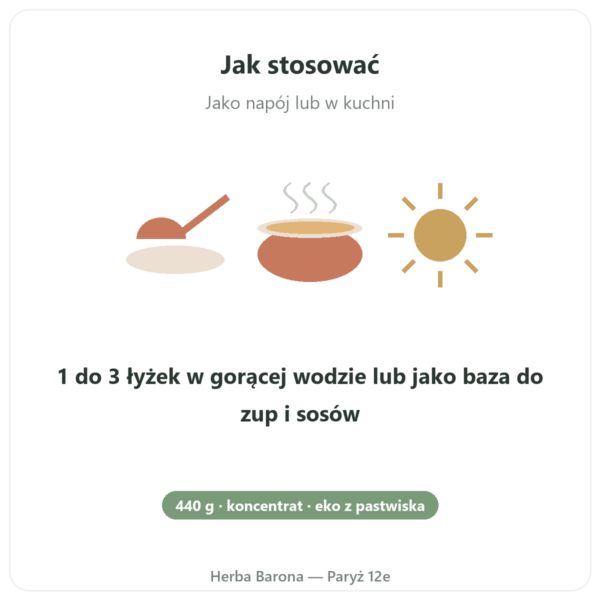 Koncentrat bio bulionu z kości wołowych 440g – Jarmino sposób użycia i dawkowanie Paris Herba Barona