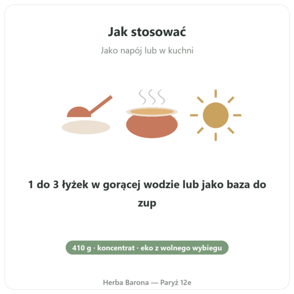 Koncentrat bulionu z kości kurczaka (410g) – Jarmino sposób użycia i dawkowanie Paris Herba Barona