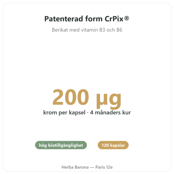 Kromipikolinat 200 µg Novoma 120 kapslar fördelar och nyckelfakta Paris Herba Barona