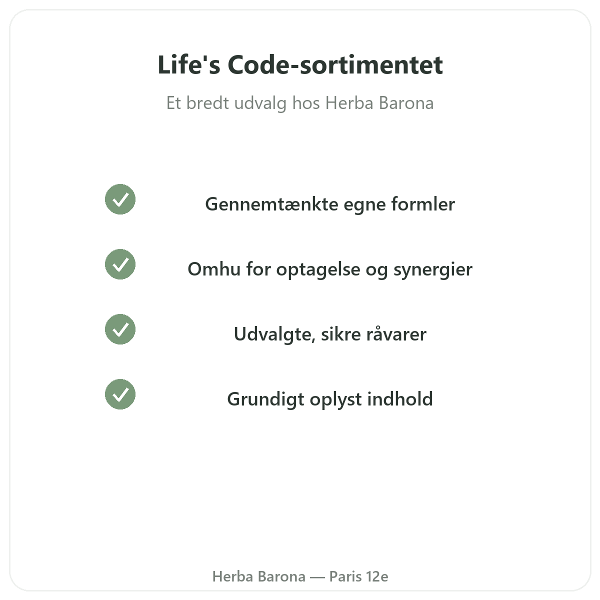 Life's Code-sortimentet i Paris hos Herba Barona Paris 12