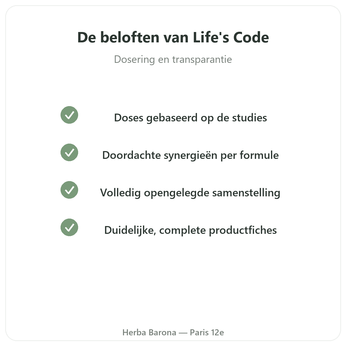Life's Code - kwaliteitsbeloften bij Herba Barona Parijs 12e