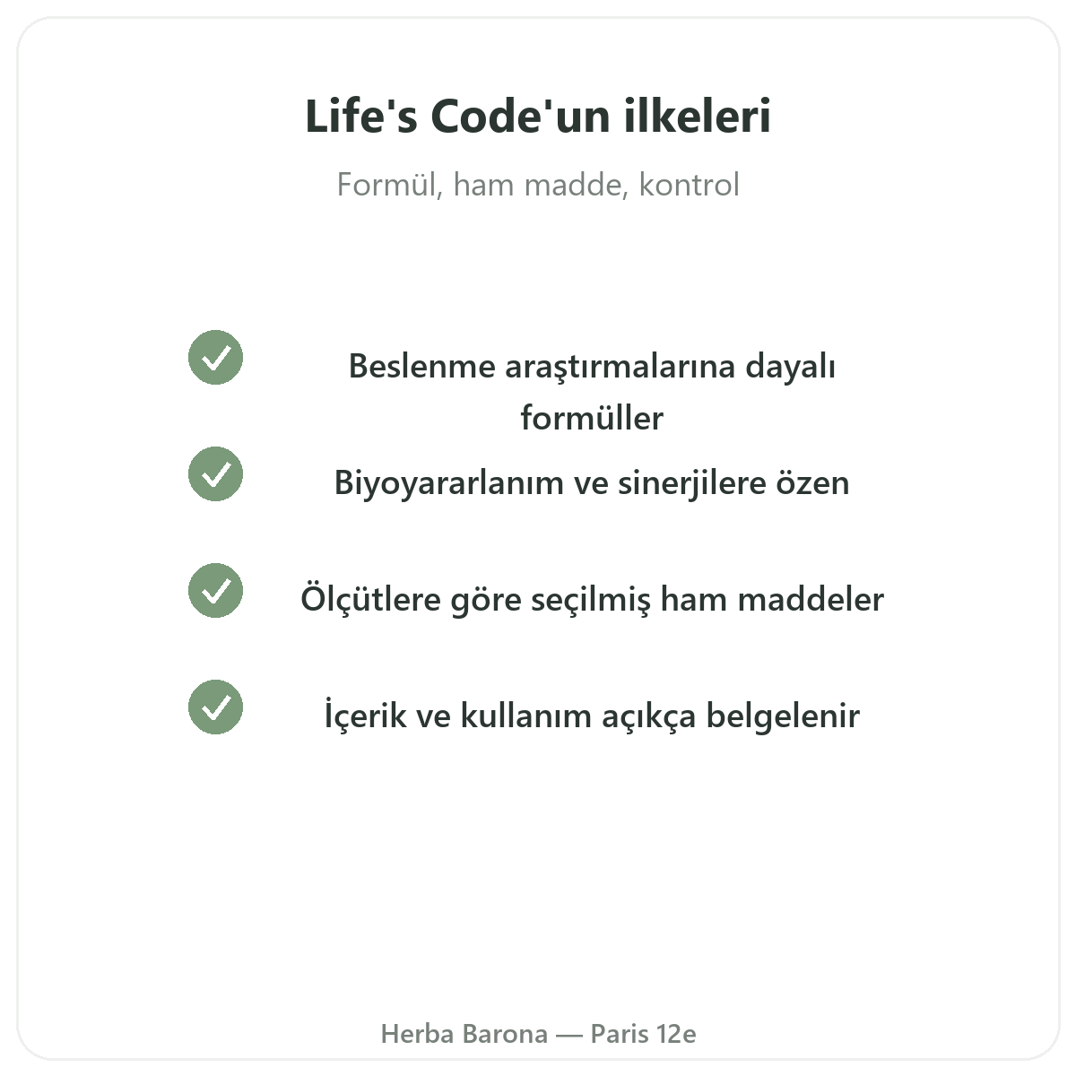 Life’s Code - Herba Barona Paris 12. bölgede taahhütler ve kalite