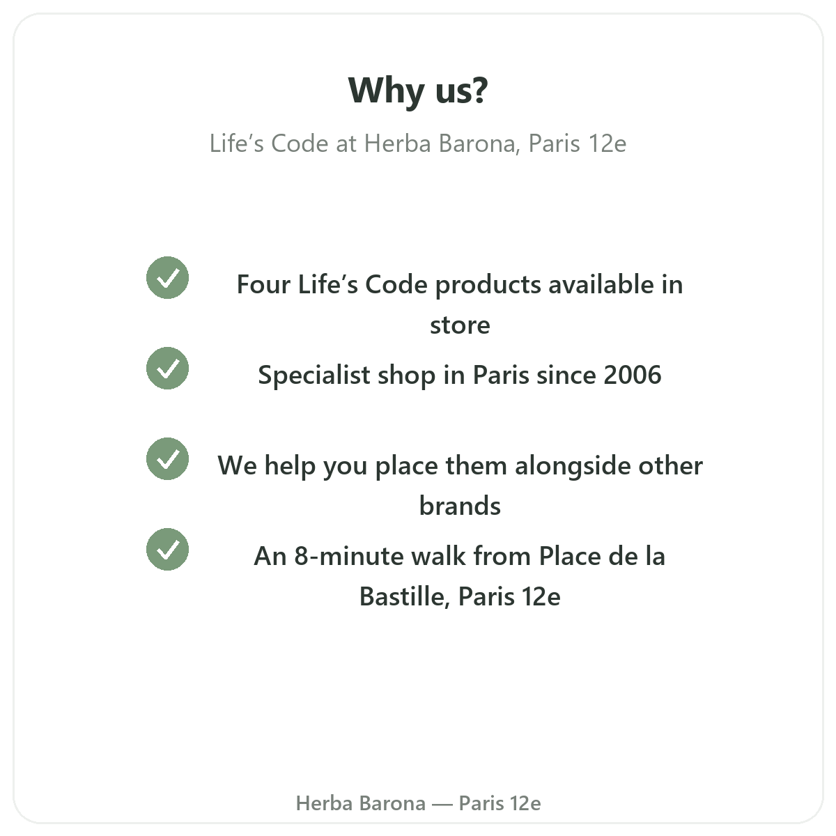 Why buy Life's Code in Paris at Herba Barona Paris 12th