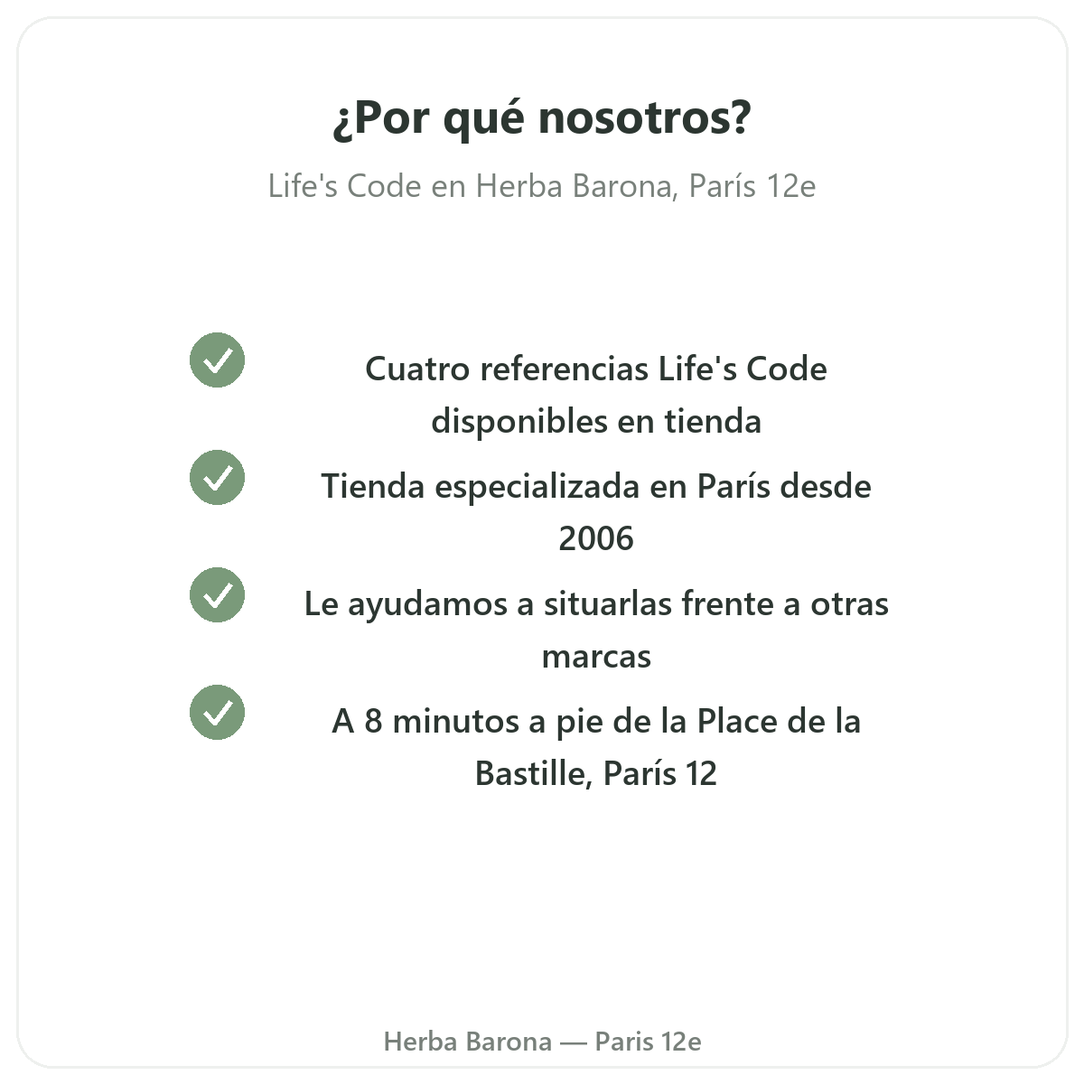 Por qué comprar Life's Code en París en Herba Barona París 12e
