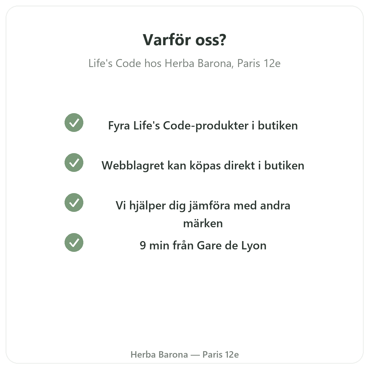 Varför köpa Life's Code i Paris hos Herba Barona Paris 12e