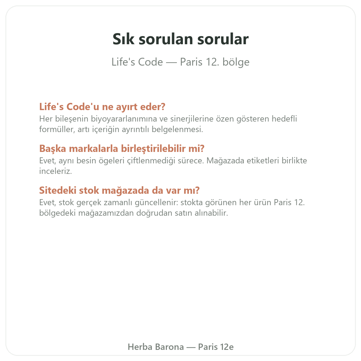 Paris’te Life’s Code hakkında sıkça sorulan sorular - Herba Barona Paris 12. bölge