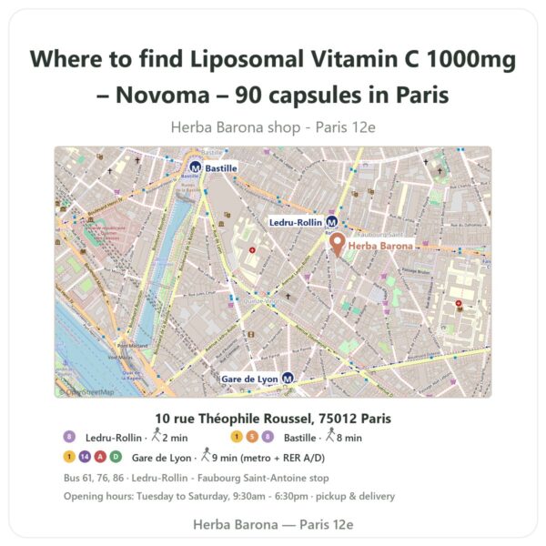 Where to find Liposomal Vitamin C 1000mg – Novoma – 90 capsules in Paris - store map Herba Barona Paris 12e