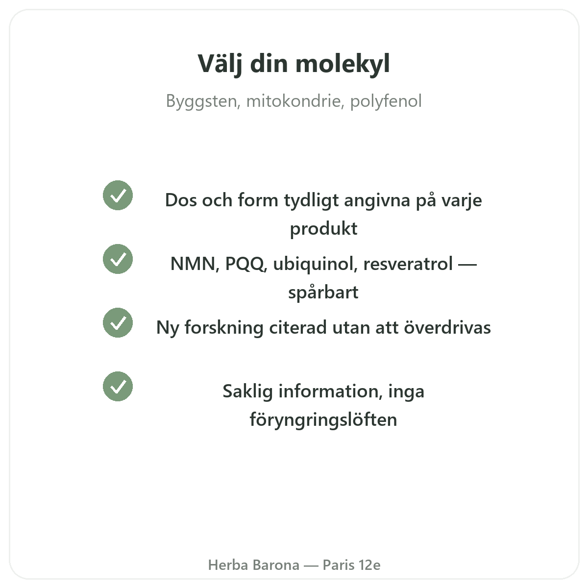 Kosttillskott för longevitet och anti-age – viktiga aktiva ämnen att välja hos Herba Barona Paris 12e