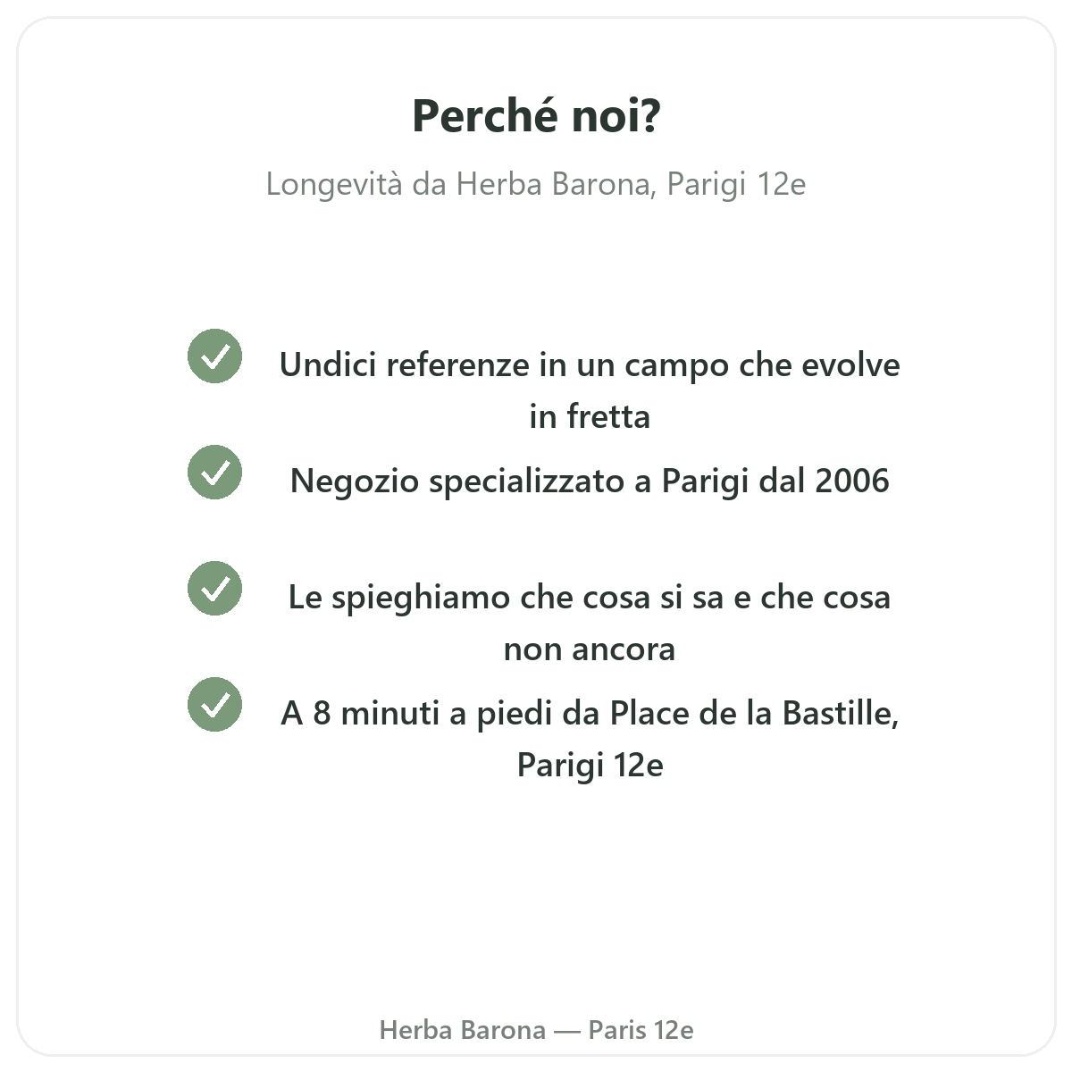 Perché acquistare Integratori longevità e antietà a Parigi da Herba Barona Paris 12e