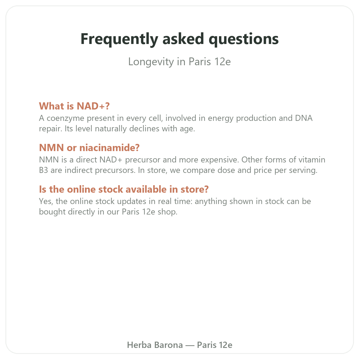 Frequently asked questions - longevity and anti-ageing supplements in Paris - Herba Barona Paris 12th