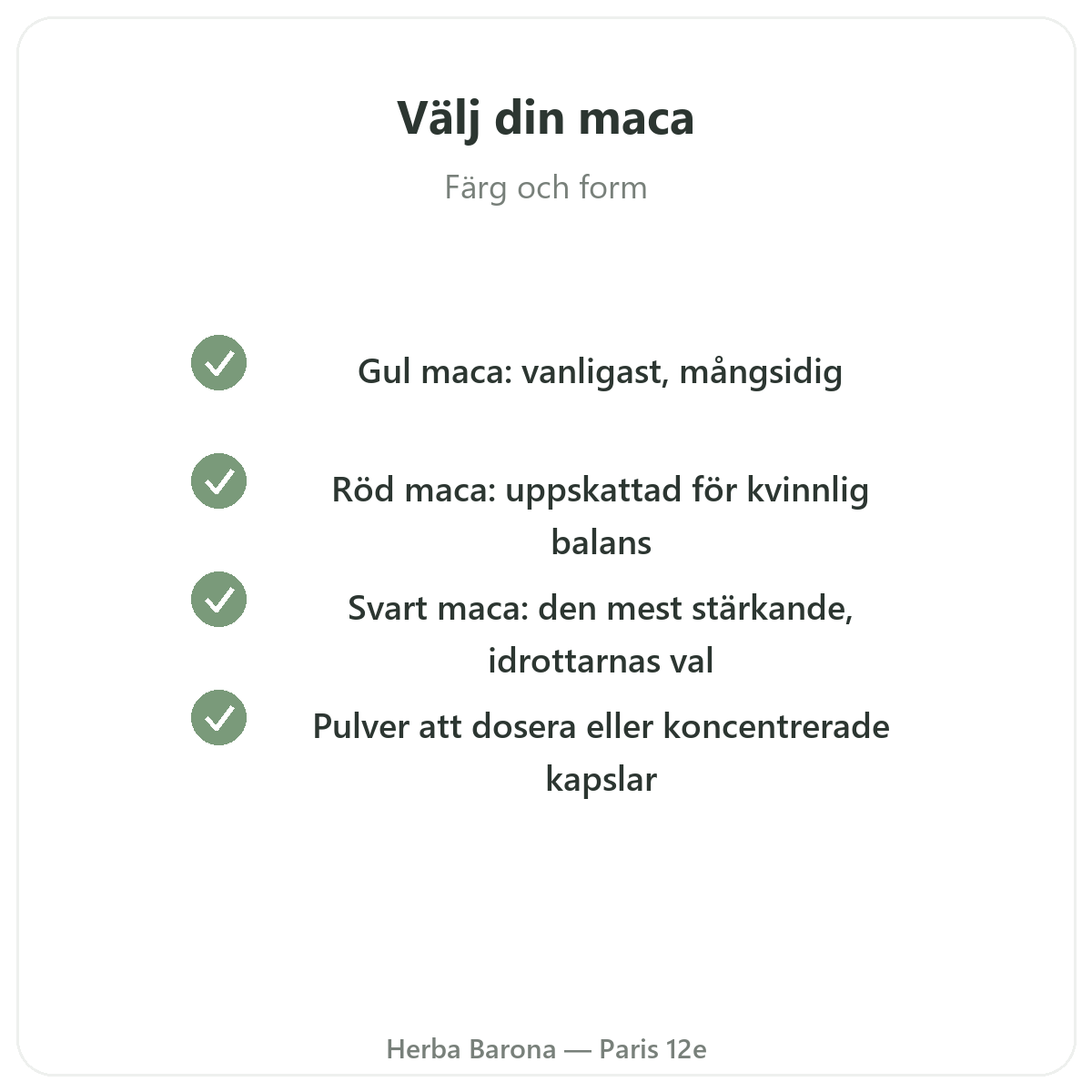 Ekologisk maca Peru Paris - kvalitetslöften hos Herba Barona Paris 12e