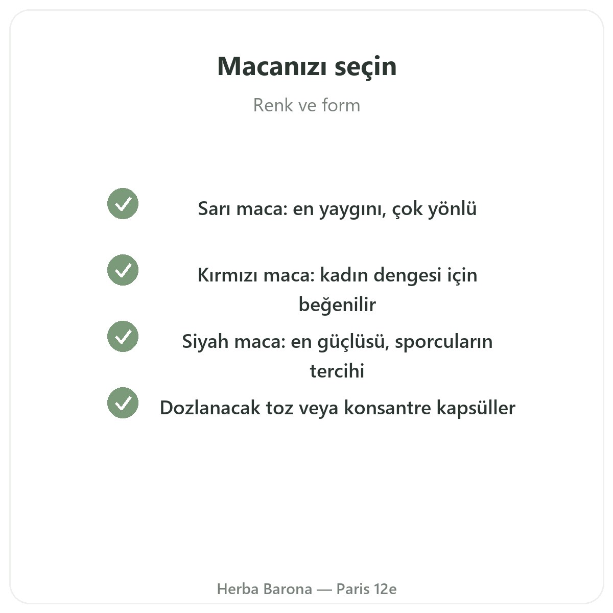 Peru Maca (Organik) Paris - Herba Barona Paris 12. bölge kalite taahhütleri