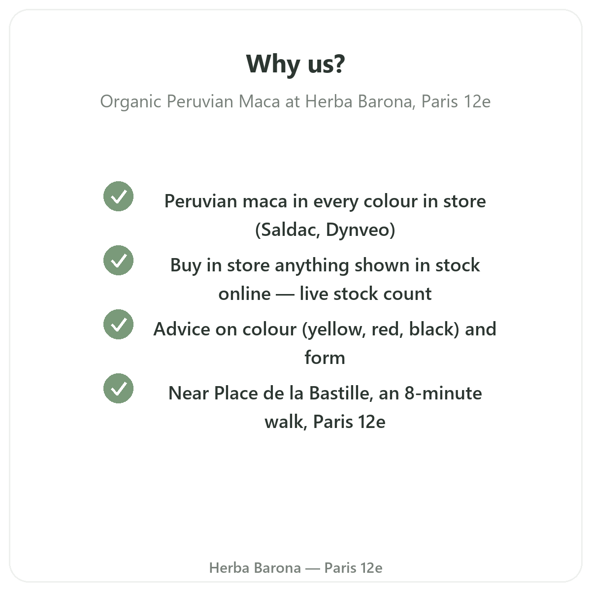 Why buy organic Peruvian maca in Paris at Herba Barona Paris 12th