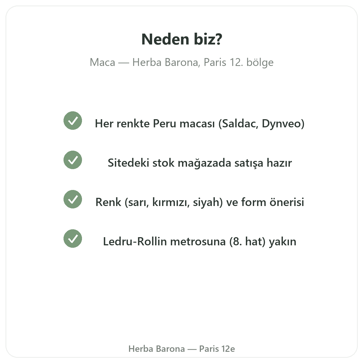 Peru Maca (Organik) Paris’i neden Paris’te Herba Barona’dan almalısınız
