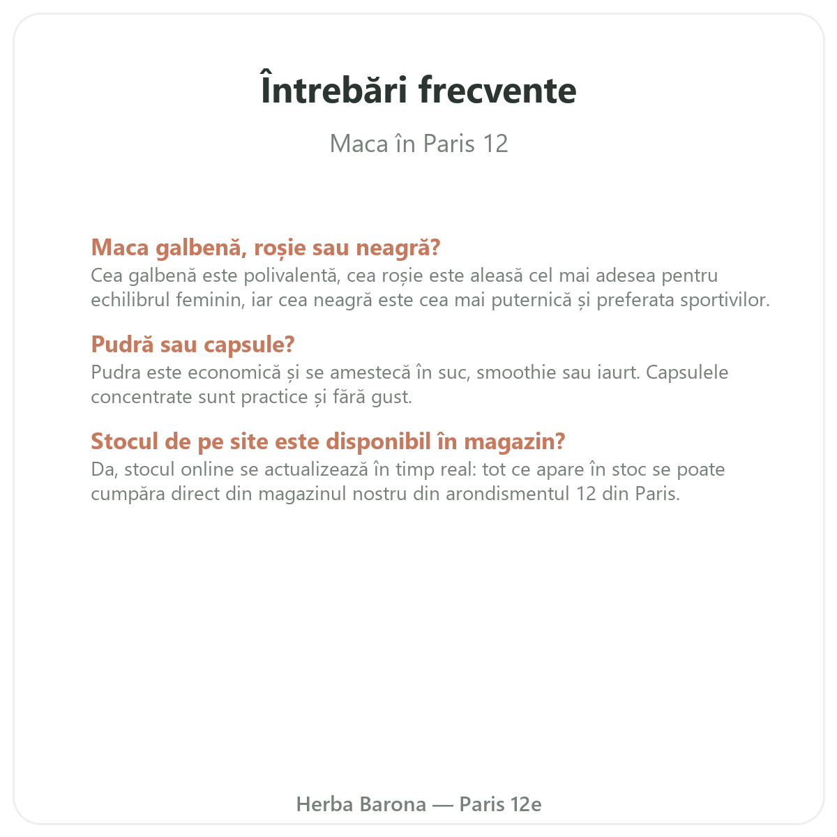 Questions frequentes Maca bio Perou Paris a Paris - Herba Barona Paris 12e