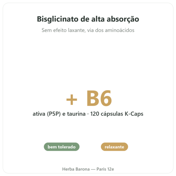 Magnésio Bisglicinato Novoma 120 cápsulas benefícios e dados principais Paris Herba Barona