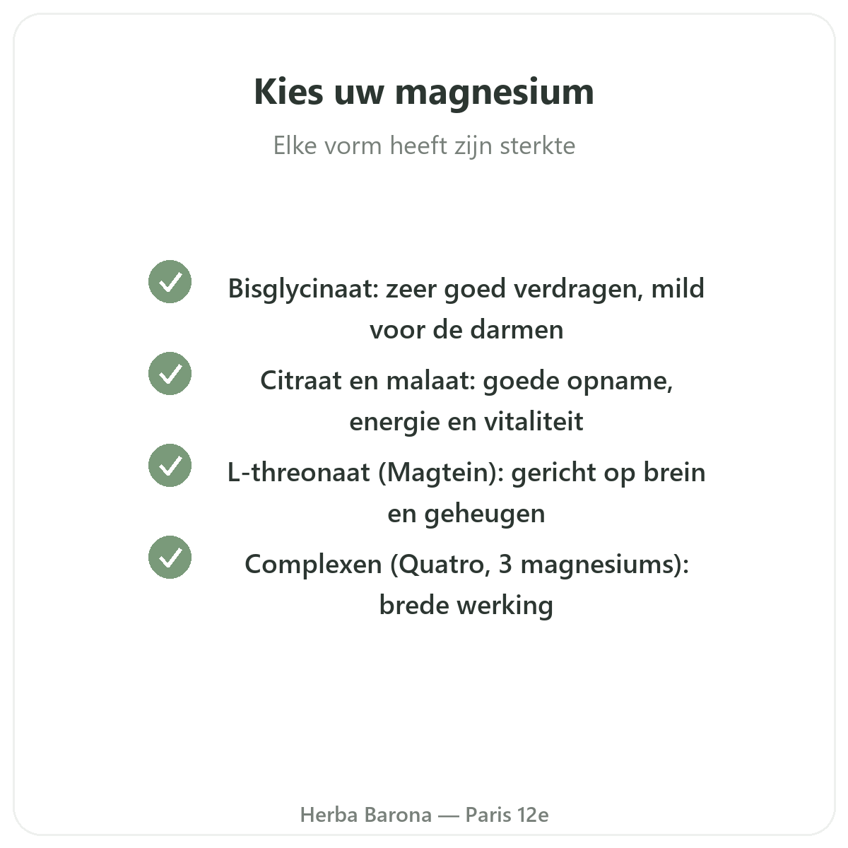 Magnesium in Parijs - kwaliteitsbeloften bij Herba Barona Parijs 12e