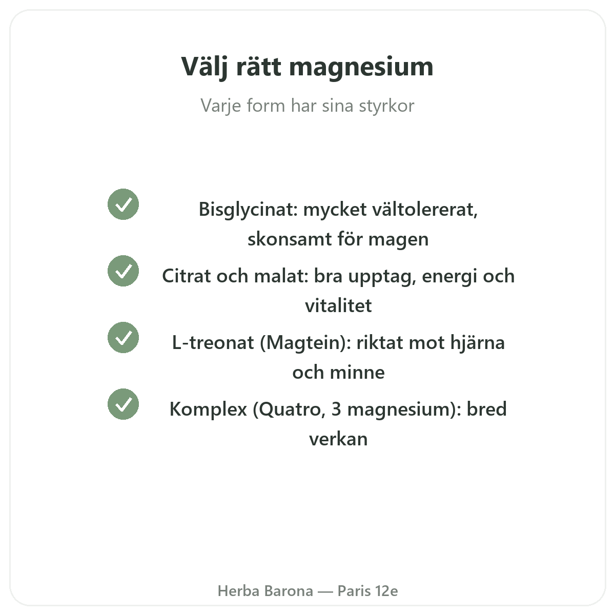 Magnesium Paris - kvalitetslöften hos Herba Barona Paris 12e