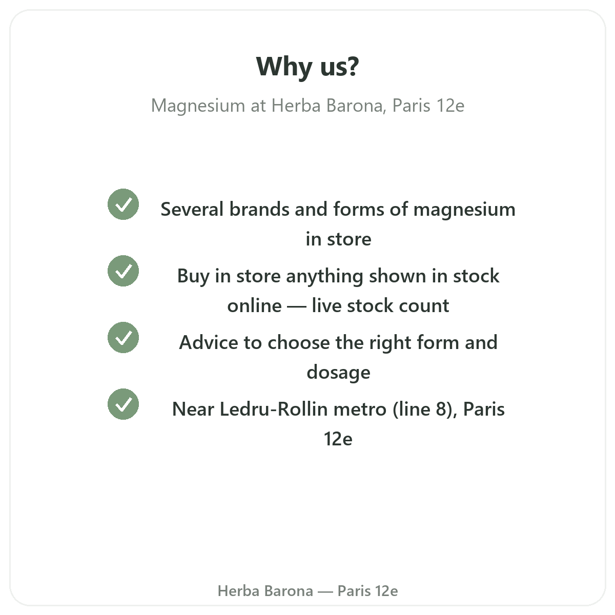 Why buy magnesium in Paris at Herba Barona Paris 12th