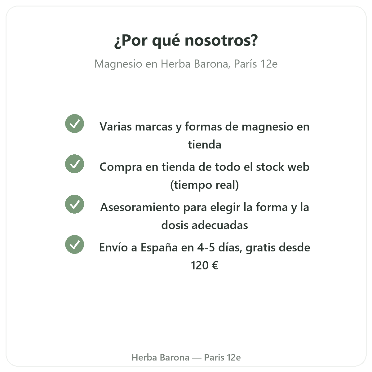 Por qué comprar Magnesio en París en Herba Barona París 12e